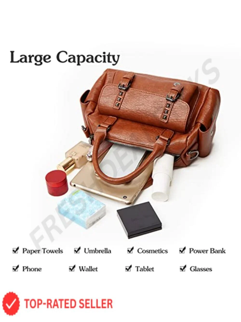 PU Leather Satchel Handbag with Pendant Crossbody Shoulder Bag